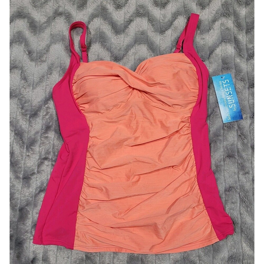 Soft Surroundings Womens S Swim Sunsets Pink Orange Tankini Swimsuit Top NWT